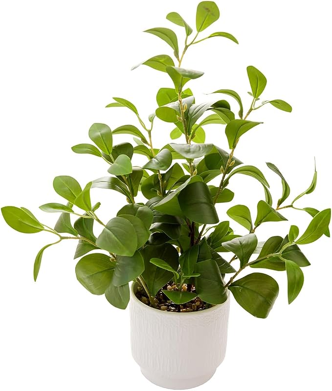 16'' Artificial Ficus Plant in White Textured Ceramic Pot Realistic Faux by Ewtogift