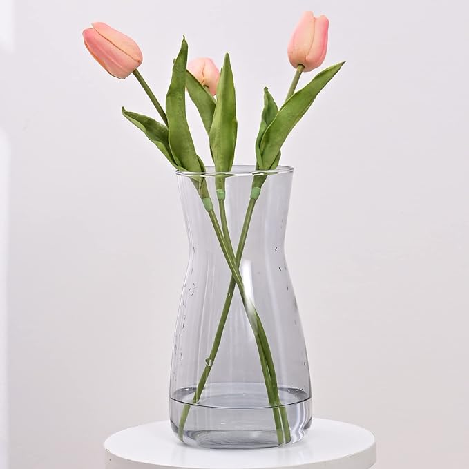 8 Inch Gray Glass Vase for Flowers, Modern Boho Table Decor | Farmhouse Vases by Nisoger
