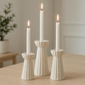 Honeydak Set of 3 Ceramic Taper Candle Holder Cream White Candlestick Holder by Honeydak