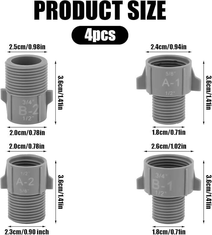 4pcs 1/2" 5/8" 3/4" Pipe Conversion Connectors, Water Pipe Interface Converter - Image 2