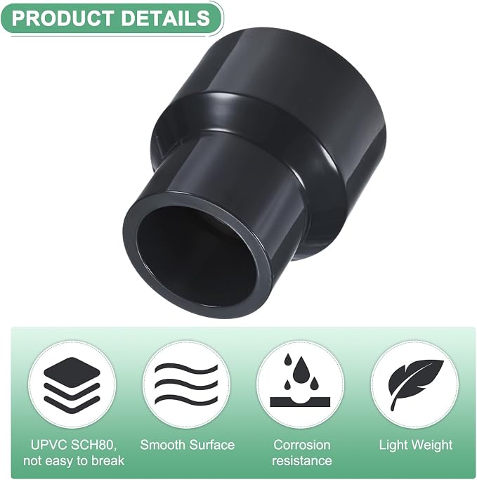 M METERXITY 1-Pack UPVC Reducer Pipe Fitting 2"x1-1/4" Reducing Grey | Coupling - Image 2