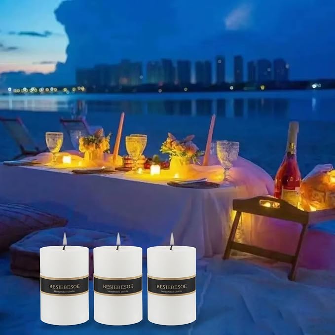 3×4 White Pillar Candles Set of 3 Unscented Handpoured Weddings, Home Decoration - Image 4