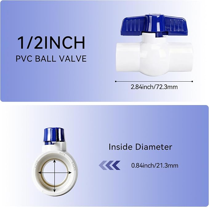 10Pack 1/2" PVC Ball Valve Slip, SCH40 Water Pipe Shut-Off Valve 1/2in - Image 8