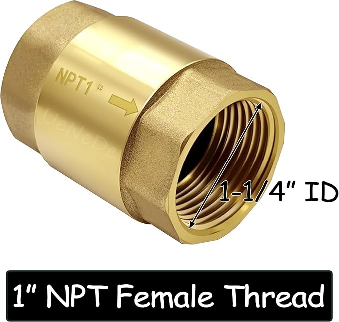 Uenede Brass 1 Inch NPT In-line Spring Check Valve - Image 2
