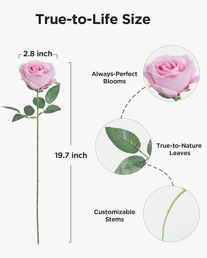 InnoGear Pink Roses Artificial Flowers 50 Pcs Fake Velvet Silk Rose Floral | - Image 2