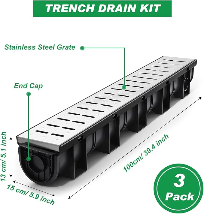 3 Set Black Driveway Channel Drain - Image 2