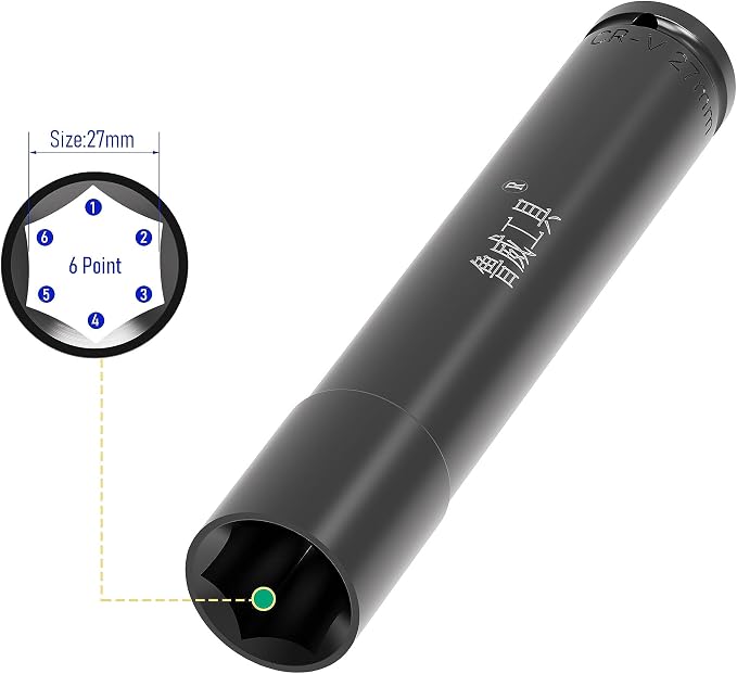 1/2" Drive Socket Set, 27mm Deep Impact Socket, Heat-Treated CR-V Steel - Image 3