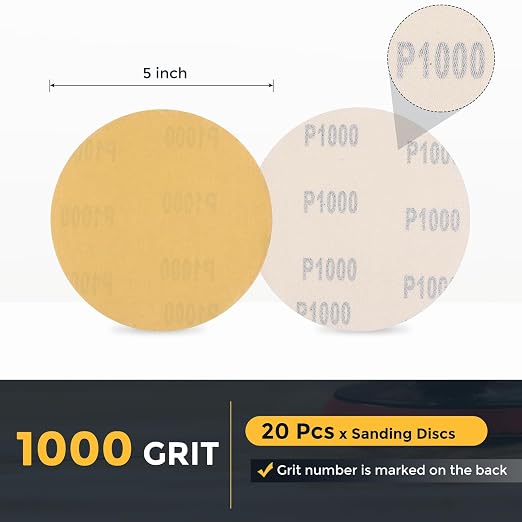 HARFINGTON 20 Pcs 5 Inch Sanding Discs 1000 Grit Yellow Aluminum Oxide | Hook - Image 2
