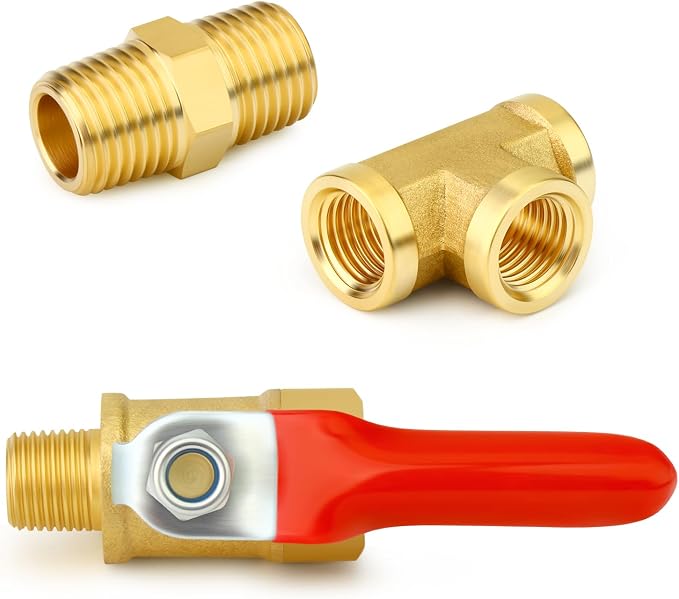 GASHER 6PCS 1/8 Inch NPT Brass Pipe Fitting, Ball Valve, Barstock Tee Brass - Image 7