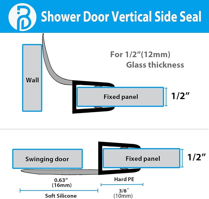 2-Pack Butecare Frameless Shower Door Side Seal Strip - Image 4