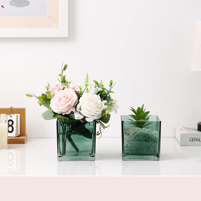 Square Glass Vases Set of 9, Square Vase - Image 4