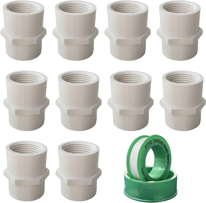 3/4 inch White PVC Pipe Fitting, 10 Pack 3/4 inch NPT Female Thread PVC Pipe by YTFSA