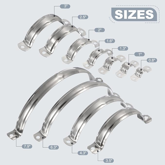 HARFINGTON 5pcs 201 Stainless Steel 2"/50mm Split Ring Pipe Hanger Pipe Strap - Image 5