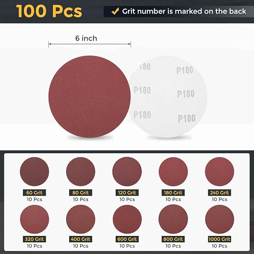 HARFINGTON 100Pcs 6Inch Sanding Disc Hook & Loop Sandpaper Aluminum Oxide | - Image 2