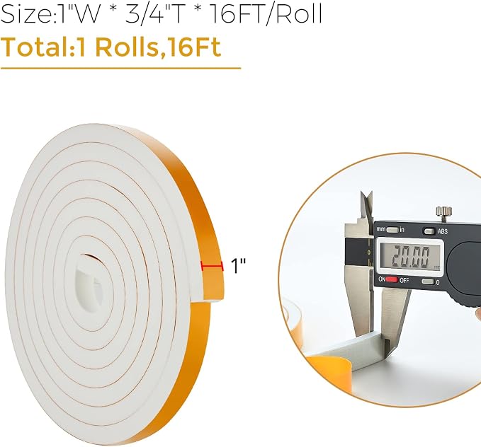 Ravinte Weather Stripping Door Seal, 1 x 3/4" Adhesive Foam Tape, 16 FT | - Image 3