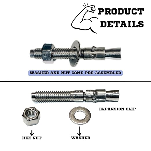 Mighty Fasteners Wedge Anchors – Heavy-Duty 304 Stainless Steel Expansion Bolts - Image 7
