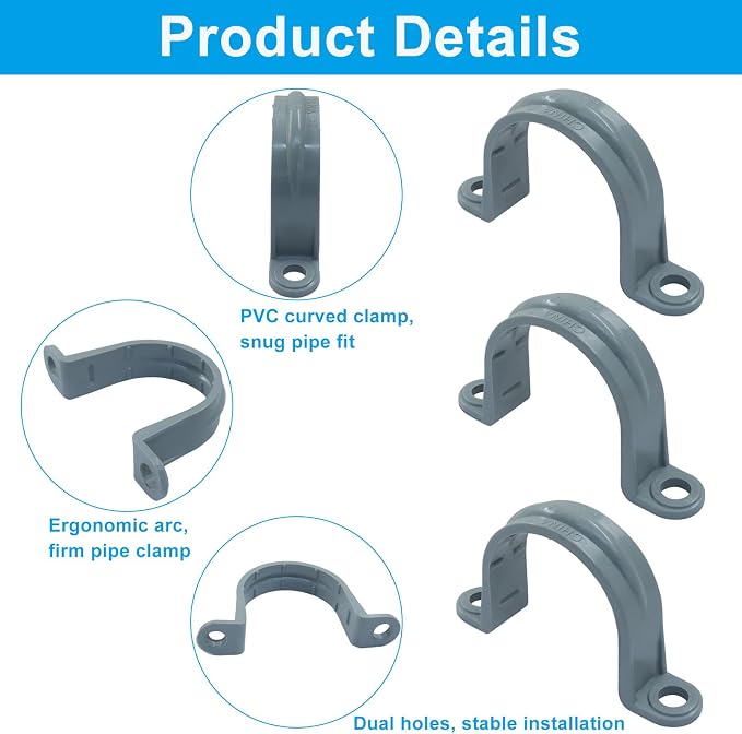 1-1/4 Inch PVC Pipe Strap, 12 Pack | 2-Hole, Plastic Conduit Clamp, Pipe - Image 4