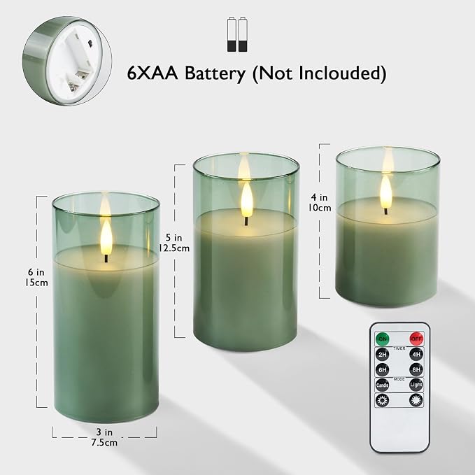 Amagic Green Glass Flameless LED Candles Battery Operated - Image 6