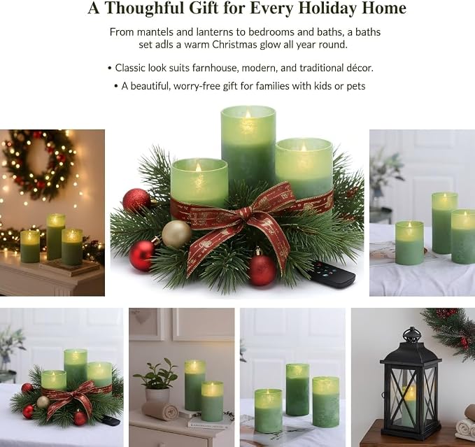 ANGELLOONG Green Pillar Candles Battery Operated - Image 6
