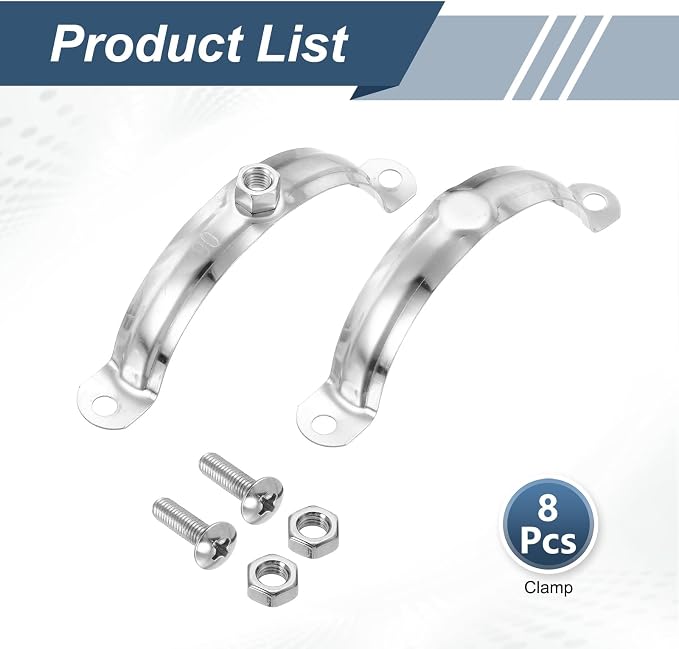 HARFINGTON 8 Pcs Adjustable Pipe Bracket Clamps 3-9/16" Stainless Steel Wall - Image 3