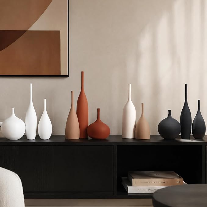 Black Ceramic Vases Set of 3, Modern Boho Vases - Image 7