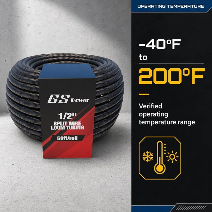 GS Power 1/2 Inch x 50ft Split Wire Loom Tubing, Split Cable Sleeve Cord - Image 6