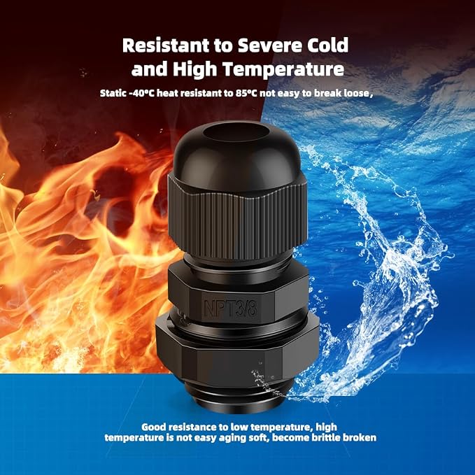 Cable Gland 12 Pack 3/8" NPT Waterproof Adjustable Connector Strain Relief Cord - Image 3