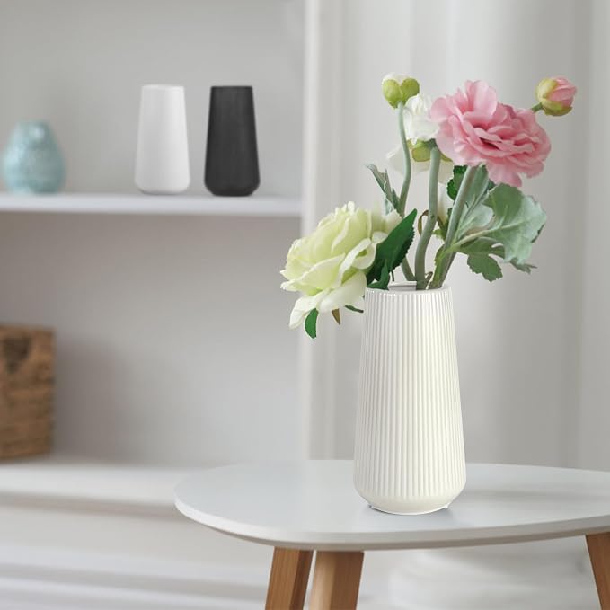 White Ceramic Vase for Flowers, Tall Home Decor Vase - Image 5