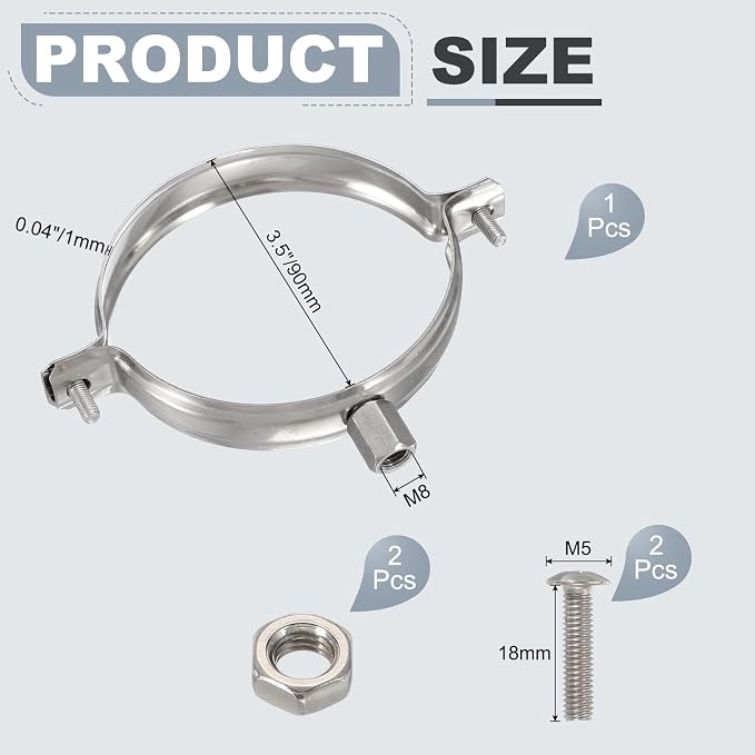 HARFINGTON 201 Stainless Steel 3.5"/90mm Split Ring Pipe Hanger Pipe Strap - Image 2