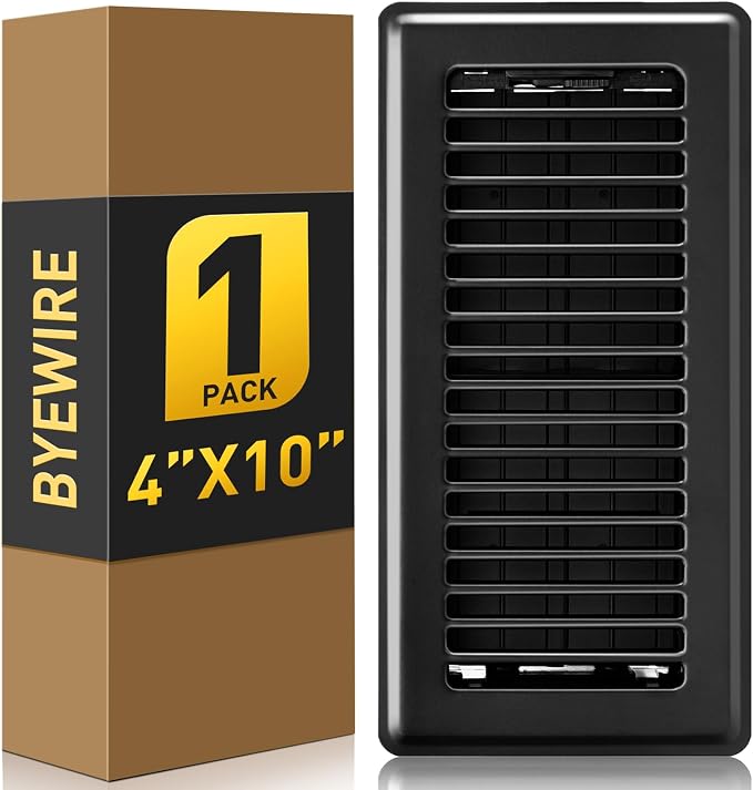 4x10 Floor Register, 1 Pack Black Vent Covers by BYEWIRE