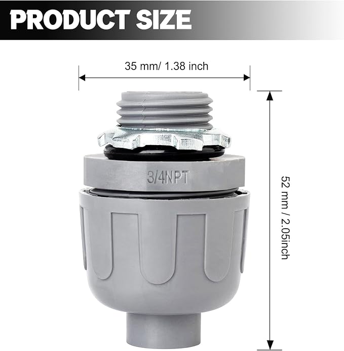 3/4 inch Liquid Tight Connector PVC Flexible Conduit Connector, Straight 180 - Image 2