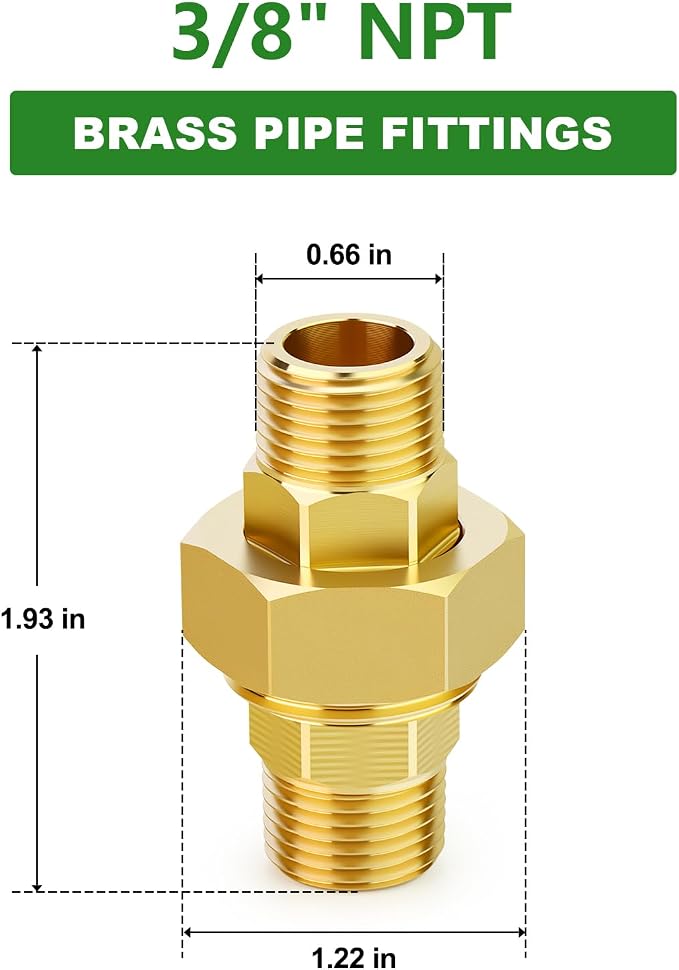 2PCS Brass Union，3/8" NPT Male x 3/8" NPT Male Brass Pipe Fitting - Image 2