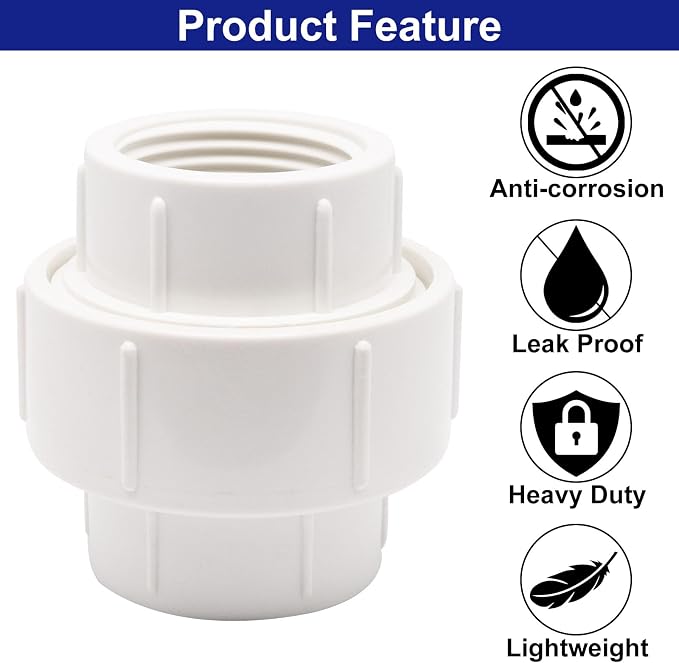 1 inch PVC Pipe Union Fittings, PVC Connectors Female Thread Coupling - Image 4