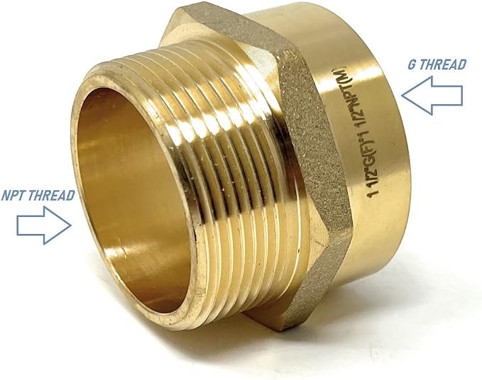 Cascada 1 1/2" G Thread Female to 1 1/2" NPT Thread Male Pipe Fitting Adapter - Image 3