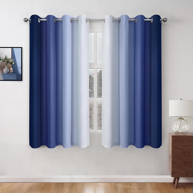 HOMEIDEAS Navy Blue Ombre Blackout Curtains, 52 X 63 Inch Length Gradient Color by HOMEIDEAS