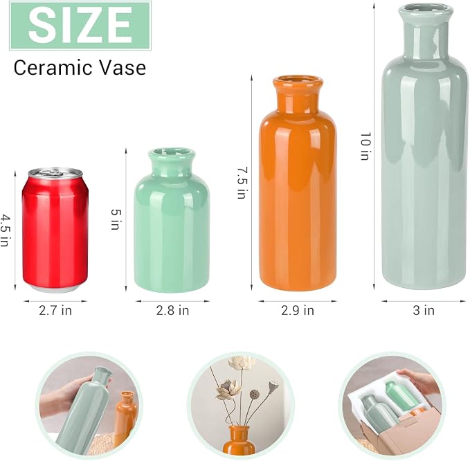 Small Ceramic Vase Set of 3, Boho Modern Flower Vase Room Decor, Farmhouse Decor - Image 3