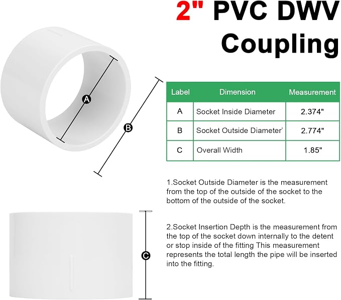 6Pack 2" PVC DWV Repair Coupling Adapter Pipe Fittings SCH40 2 Inch PVC Slip - Image 2