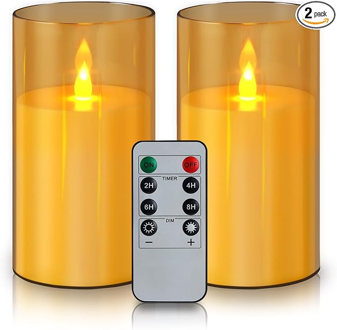 wemarry Flameless Candles Acrylic Glass Pillars 3" D x 6" H Battery Operated by wemarry