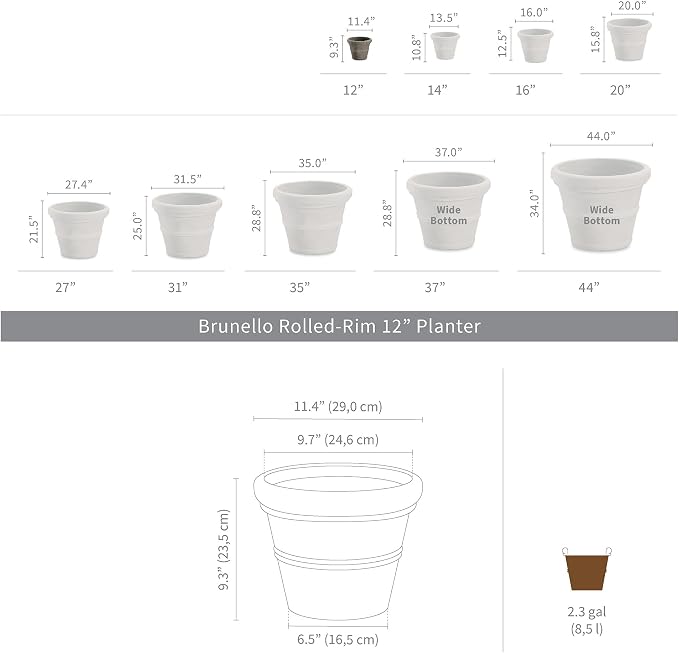 Crescent Garden Brunello Small Classic Planter, Indoor/Outdoor Weather-Safe - Image 2