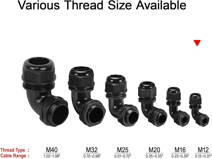 M12 Cable Gland, 90 Degree Adjustable 4-8mm Strain Relief, Cord Connectors - Image 6