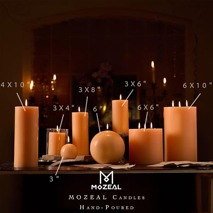 MOZEAL 3" x 8" Hand-Poured Unscented Large Candle, Smokeless Rustic Pillar - Image 4