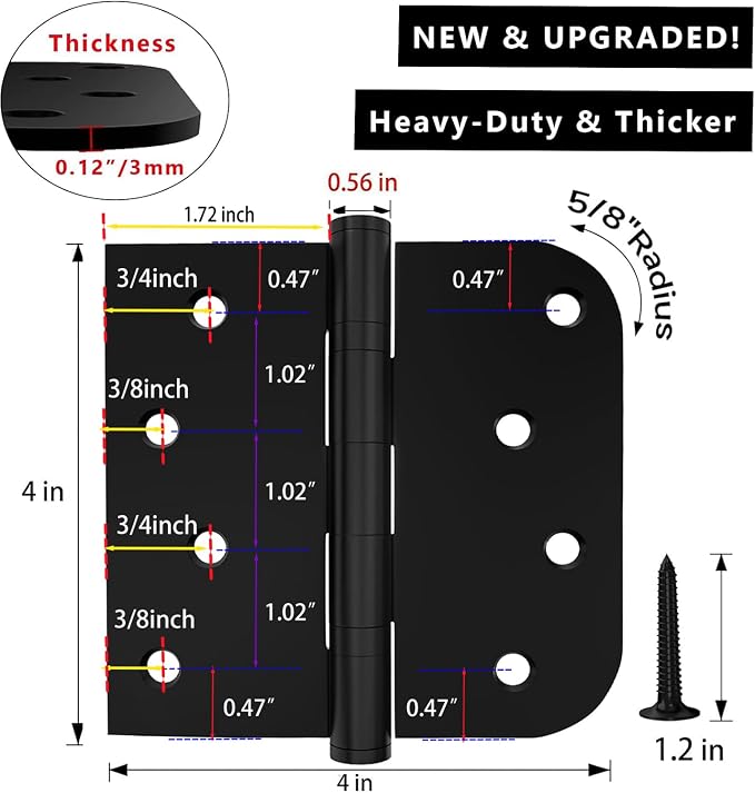 Ball Bearing Door Hinges, 4 x 4 Inch Stainless Steel Matte Black, 3 Pack | - Image 2