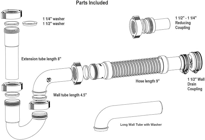 Snappy Trap Universal Flexible P Trap Bathroom Sink Drain Pipe Plumbing Kit - Image 5