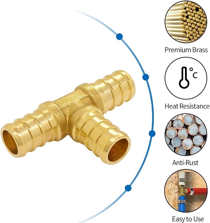 Hooshing 12PCS 1/2" Pex Tee Fittings, Brass Barb Crimp Fitting - Image 2
