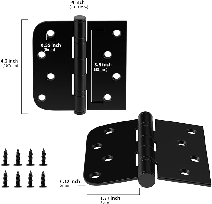 goldenwarm 3 Pack 4'' Matte Black Door Hinges – Ball Bearing 304 Stainless - Image 2