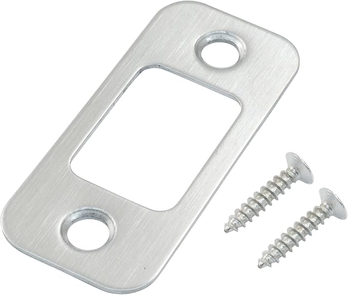 Brushed Nickel Deadbolt Strike Plate, Round Corner, Door Latch Strike Plate by Unknown
