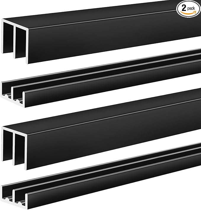 2 Set 4 ft Black Aluminum Sliding Door Track Set by Landical