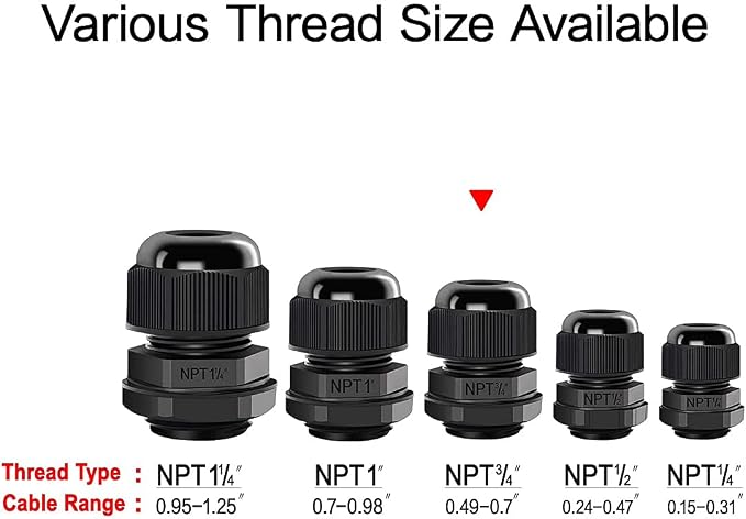 20 Pack NPT 3/4" Cable Glands Waterproof Adjustable 12.5-18mm Cable Connectors - Image 5