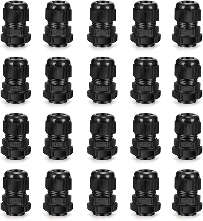 Cable Gland 20 Pack 1/2" NPT Waterproof Adjustable Connector Strain Relief Cord by CGELE