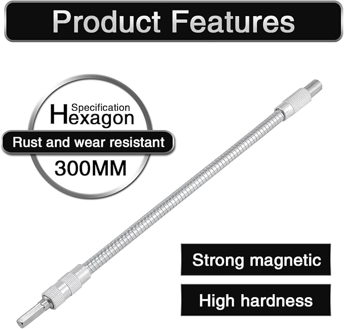 1 Pc Mixed Drive Flexible Socket Extension Bar Adapter -300mm, 6.35mm Alloy - Image 7